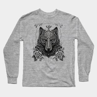 wolf and flowers Long Sleeve T-Shirt